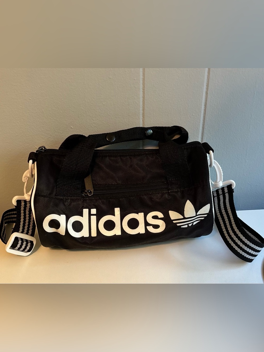 adidas Black and White Mini Duffel with Trefoil
